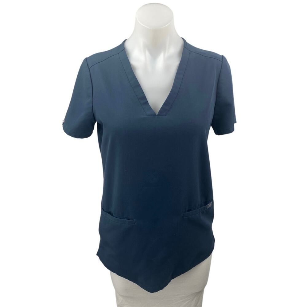 Figs Women's Navy Blue Short Sleeve V Neck Pocket Medical Scrub T Shirt Top XS